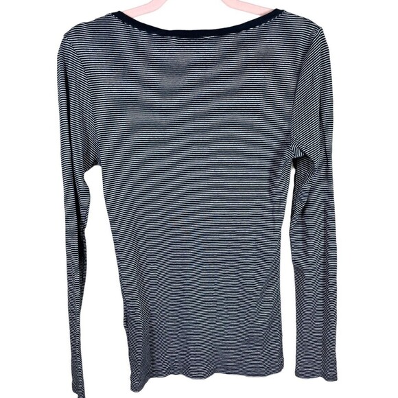 Ralph Lauren Sport Women's Striped Long Sleeve Shirt V-Neck Size Medium Navy - Picture 2 of 10